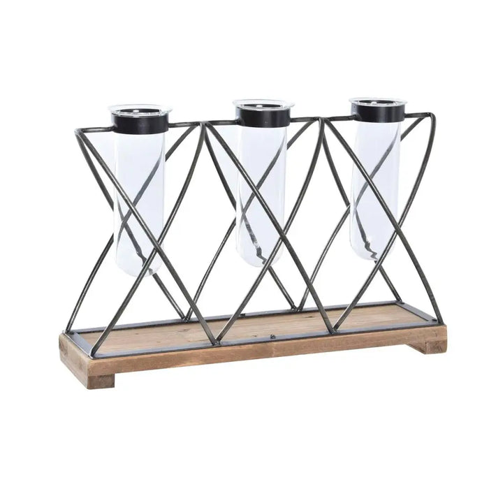 Vase DKD Home Decor Brown Black Transparent Metal Crystal Paolownia wood 36,5 x 11,5 x 23,5 cm - Декорация и