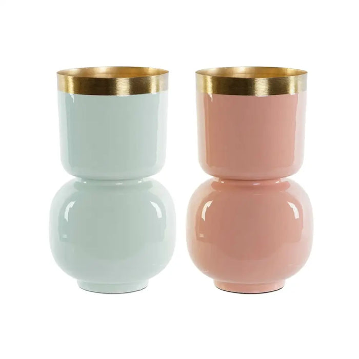 Vase DKD Home Decor Green Golden Coral Iron Lacquered 18 x 18 x 31 cm (2 Units) - Декорация и Осветление<<<Дом