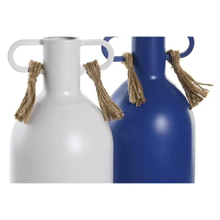 Vase DKD Home Decor Metal White Navy Blue (9 x 9 x 19 cm) (2 Units) - Декорация и Осветление<<<Дом