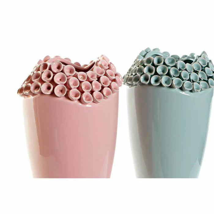 Vase DKD Home Decor Pink Turquoise Stoneware Mediterranean (2 pcs) (19 x 19 x 33 cm) - Декорация и Осветление<<<Дом