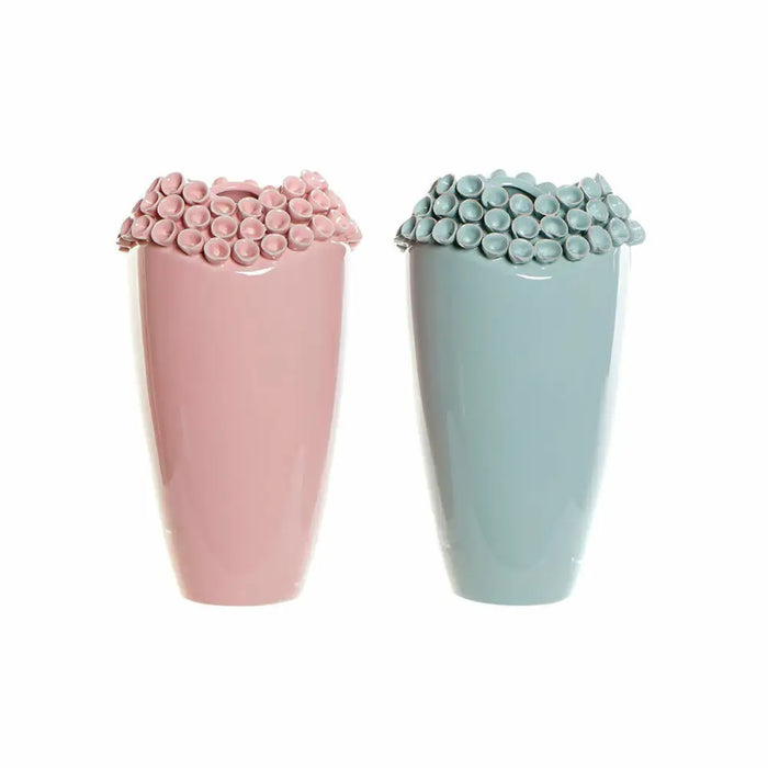 Vase DKD Home Decor Pink Turquoise Stoneware Mediterranean (2 pcs) (19 x 19 x 33 cm) - Декорация и Осветление<<<Дом