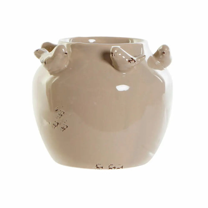 Vase DKD Home Decor Porcelain Grey Beige Birds Shabby Chic (15 x 15 x 13,5 cm) (2 Units) - Декорация и Осветление<<<Дом