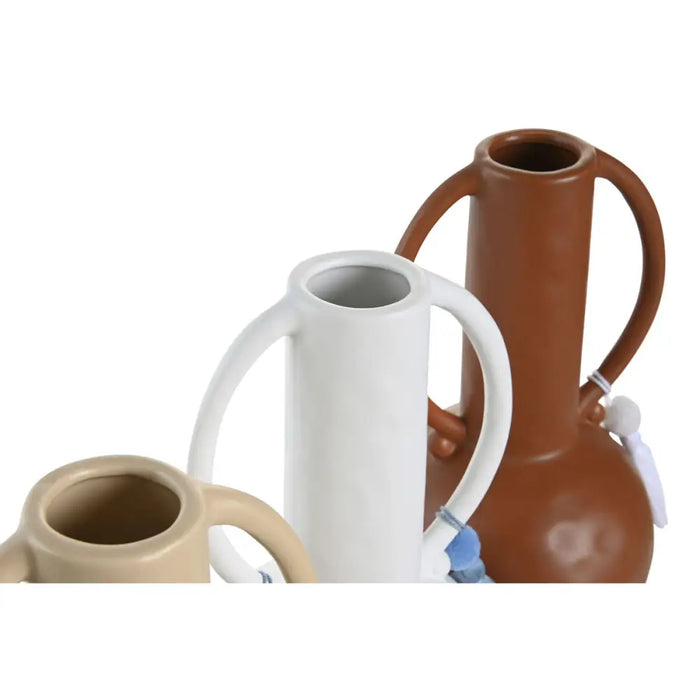 Vase DKD Home Decor White Beige Terracotta Dolomite Fringe 14 x 14 x 25,6 cm (3 Units) - Декорация и Осветление<<<Дом