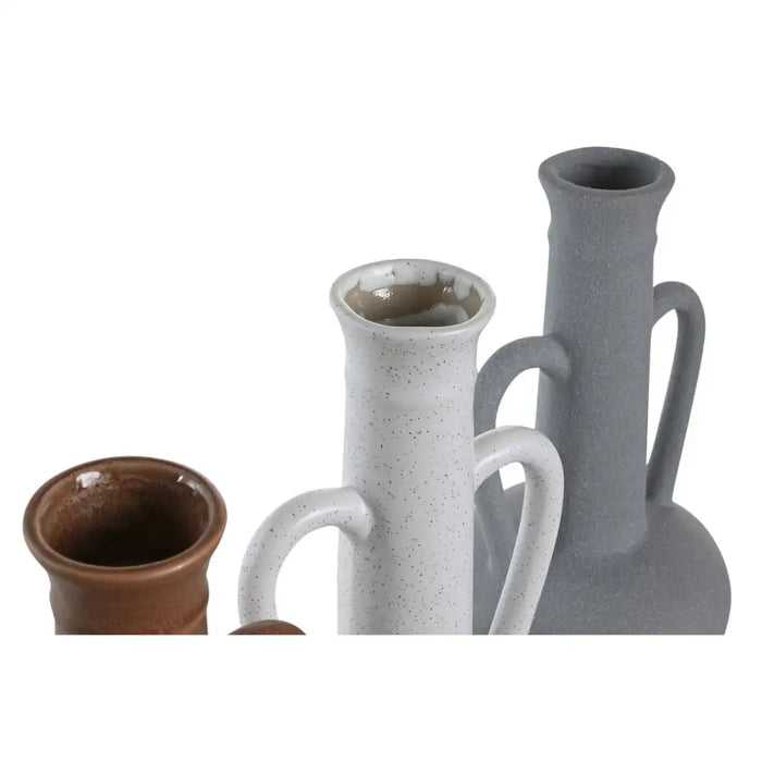 Vase DKD Home Decor White Grey Terracotta Porcelain 12,7 x 12,5 x 30 cm (3 Units) - Декорация и Осветление<<<Дом