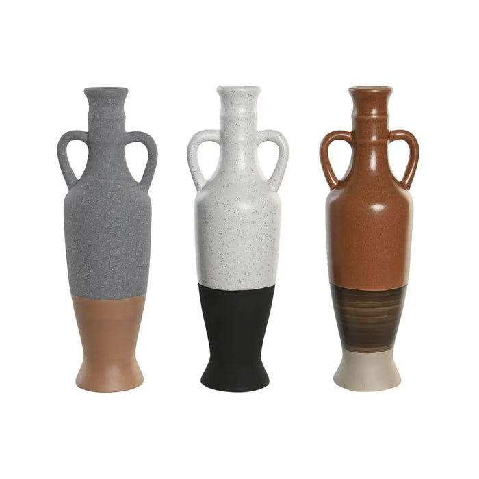 Vase DKD Home Decor White Grey Terracotta Porcelain 9,6 x 9 x 28,6 cm 9,6 x 9 x 29 cm (3 Units) - Декорация и