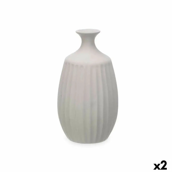 Vase Gift Decor Grey Ceramic Stripes 21 x 39 x 21 cm (2 Units) - Декорация и Осветление<<<Дом Градина<<<BigBuy&&&Украса