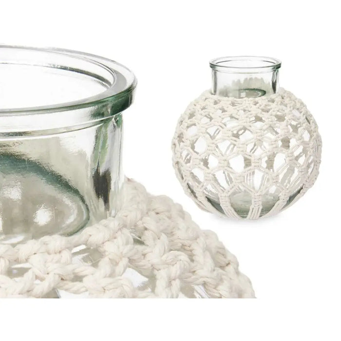 Vase Gift Decor White Transparent Cloth Glass Macrame 25 x 26,5 x 25 cm (4 Units) - Декорация и Осветление<<<Дом