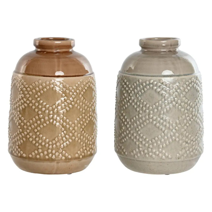 Vase Home ESPRIT Brown Grey Ceramic Oriental Rhombus 19 x 19 x 27 cm (2 Units) - Декорация и Осветление<<<Дом