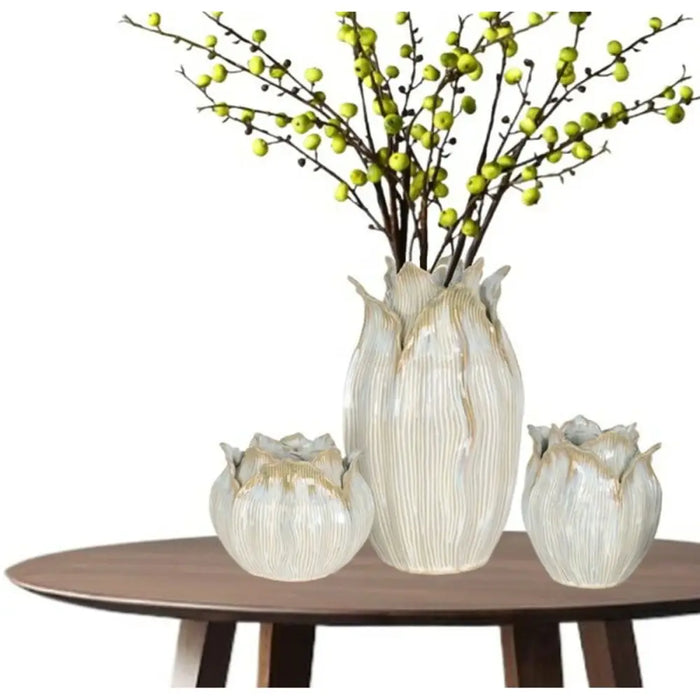 Vase Home ESPRIT Cream Ceramic Leaf of a plant 22 x 22 x 19 cm - Декорация и Осветление<<<Дом Градина<<<BigBuy&&&Украса
