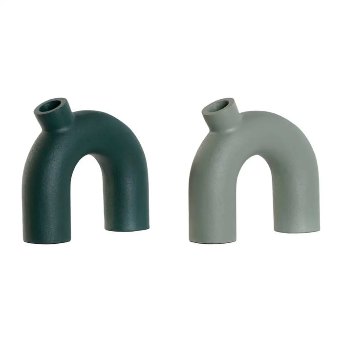 Vase Home ESPRIT Green Aluminium 19 x 5 x 17 cm (2 Units) - Декорация и Осветление<<<Дом Градина<<<BigBuy&&&Украса за