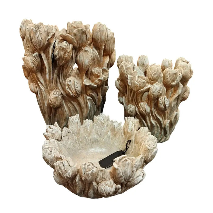 Vase Home ESPRIT Grey Cement Tulip 21 x 21 x 23 cm - Декорация и Осветление<<<Дом Градина<<<BigBuy&&&Украса за средата