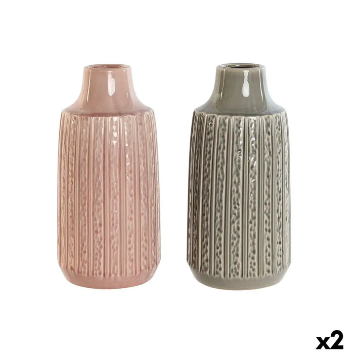 Vase Home ESPRIT Grey Pink Porcelain 15 x 15 x 31 cm (2 Units) - Декорация и Осветление<<<Дом Градина<<<BigBuy&&&Украса