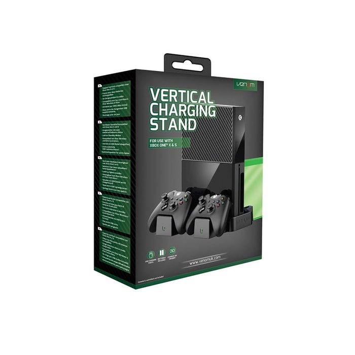 Vertical charging station for Xbox One with 2 Venom VS2861 batteries