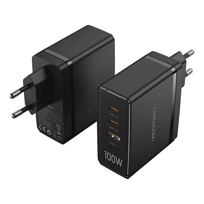 Vention FEGB0-EU 2xUSB-C 1xUSB-A 100W/100W/30W GaN network charger (black) - mains chargers<<<Chargers<<<GSM