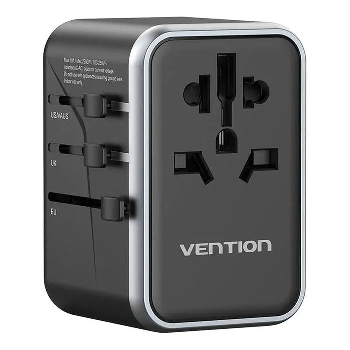Vention FJFB0 GaN 2xUSB-C 2xUSB-A Universal Travel Adapter 65W (black) - mains chargers<<<Chargers<<<GSM