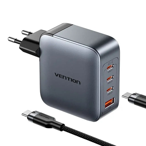 Vention power charger 3x USB-C 1x USB-A (100W/100W/30W/30W) (grey) with USB-C to USB-C cable (1m) (black) - mains