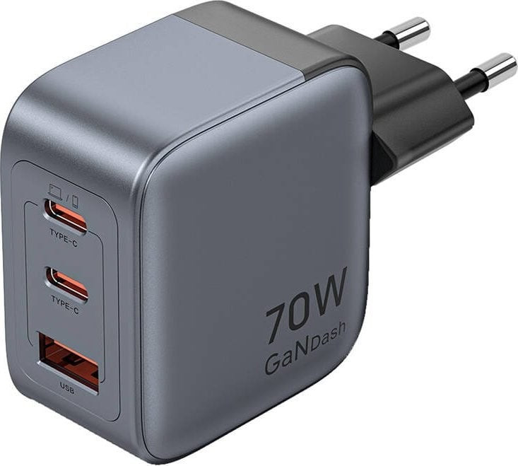 GaN Vention USB-C+C+A 70W Charger (Gray)