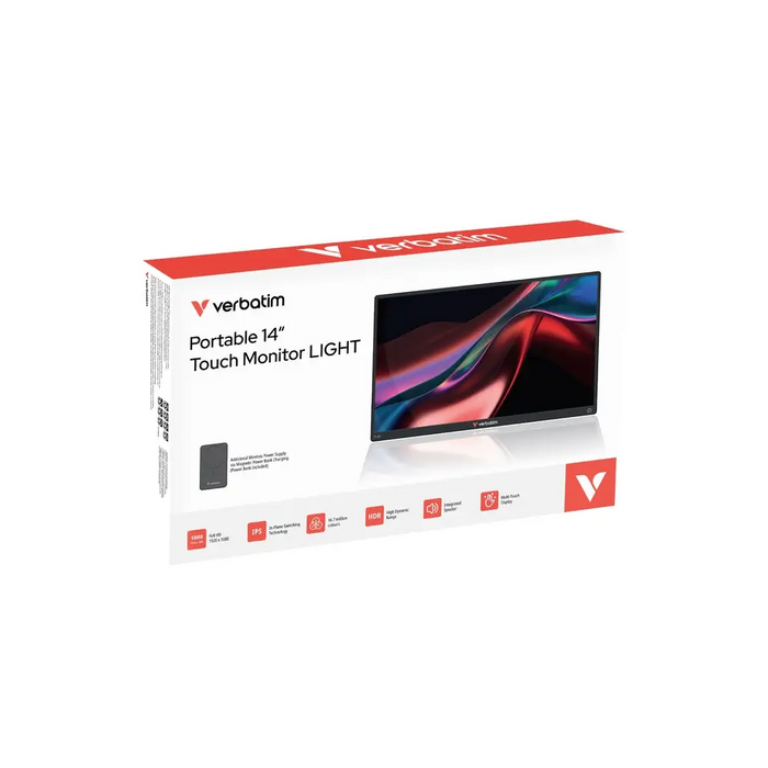 Verbatim Portable 14’’ FHD Touch Monitor LIGHT with Wireless Power Supply incl. Power Bank 5000mAh - Monitors