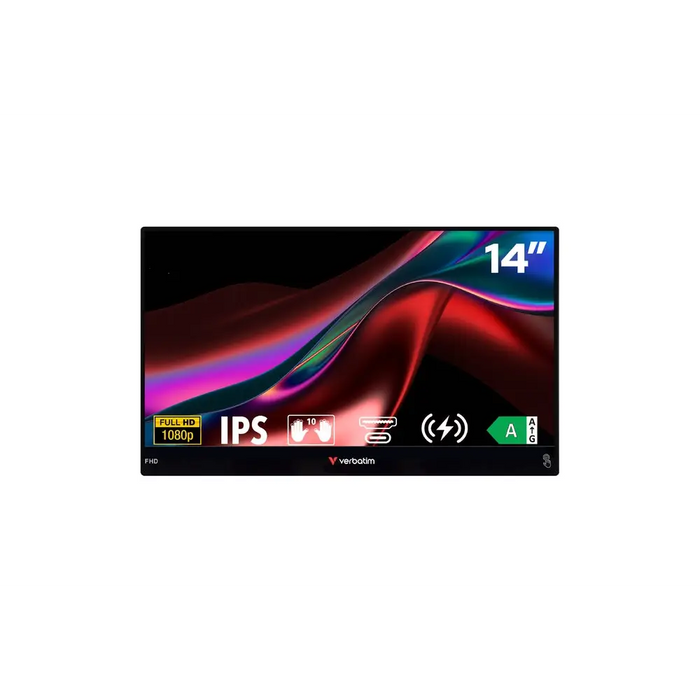 Verbatim Portable 14’’ FHD Touch Monitor LIGHT with Wireless Power Supply incl. Power Bank 5000mAh - Monitors