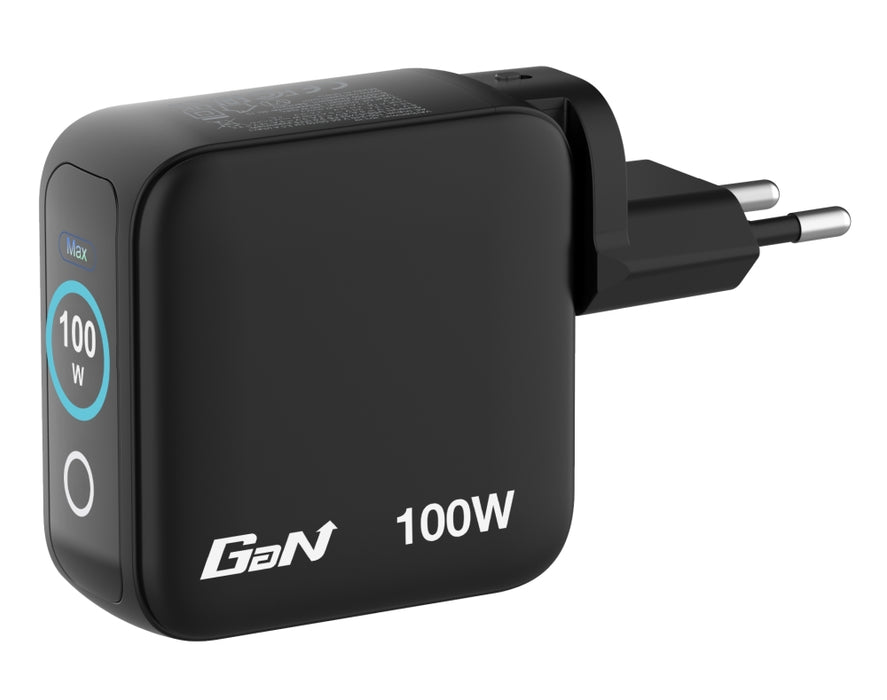 Verbatim Mini GaN Charger 100W with Display + 100W USB-C to USB-C Cable (Charger and Data transfer) Grey
