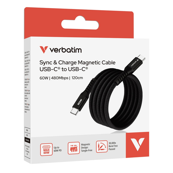 Verbatim Sync & Charge USB-C to USB-C 60W Magnetic 120 cm - Black