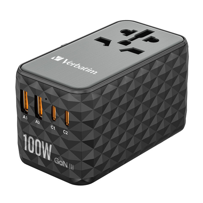 Verbatim UTA-06 GaN III Universal Travel Adapter with 2 x USB-C PD 100W & QC 4+ / 2 x USB-A QC 3.0