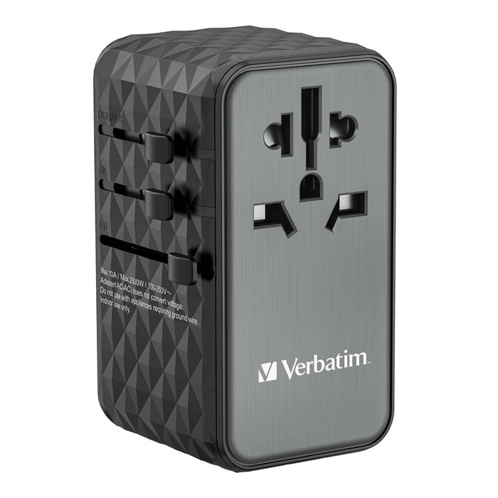 Verbatim UTA-06 GaN III Universal Travel Adapter with 2 x USB-C PD 100W & QC 4+ / 2 x USB-A QC 3.0
