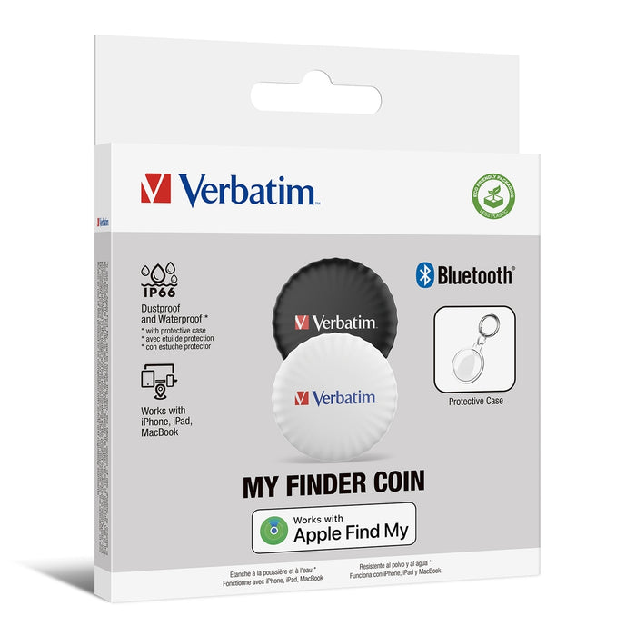 Verbatim MYFC-02BW My Finder Coin Bluetooth Item Finder 2 pack Black/White