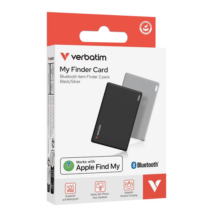 Verbatim MYFCR-02BS My Finder Card Bluetooth Item Finder 2 pack Black/Silver
