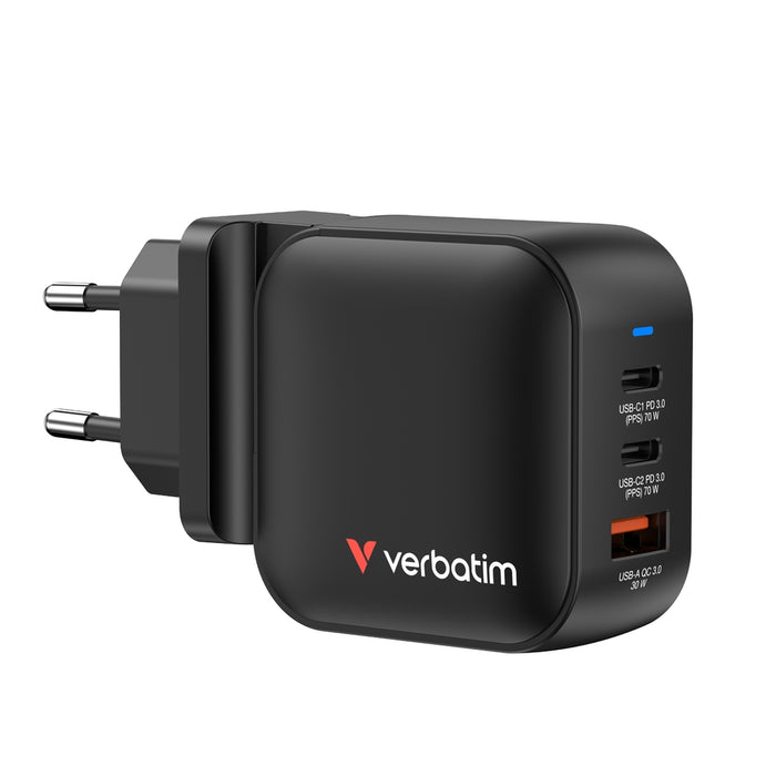 Verbatim Mini GaN Charger 70W 3 Port US plug with EU and UK adaptors