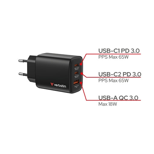 Verbatim Essentials GaN Charger 65W EU plug Black