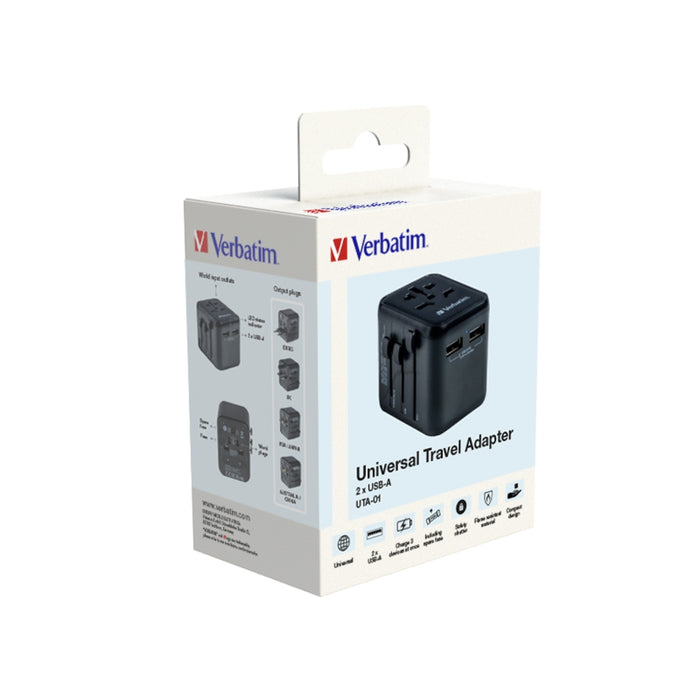 Verbatim UTA-01 Universal Travel Adapter with 2 x USB-A ports