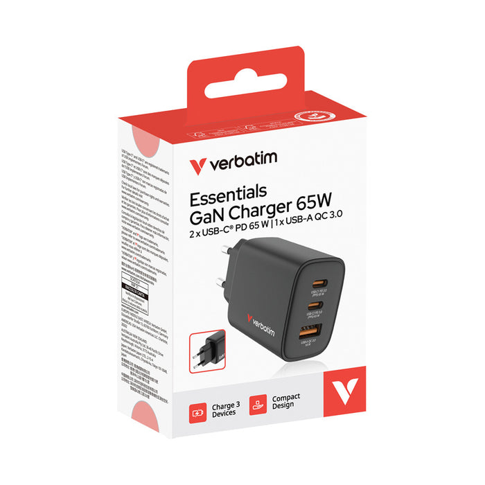 Verbatim Essentials GaN Charger 65W EU plug Black