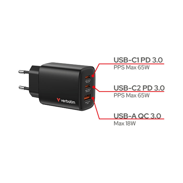 Verbatim Essentials GaN Charger 65W EU plug Black