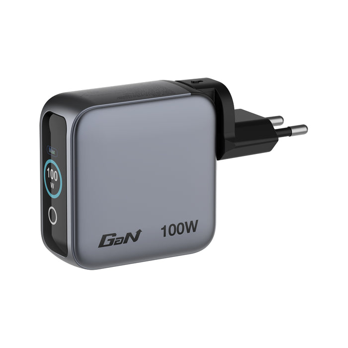 Verbatim Mini GaN Charger 100W with Display + 100W USB-C to USB-C Cable (Charger and Data transfer) Grey