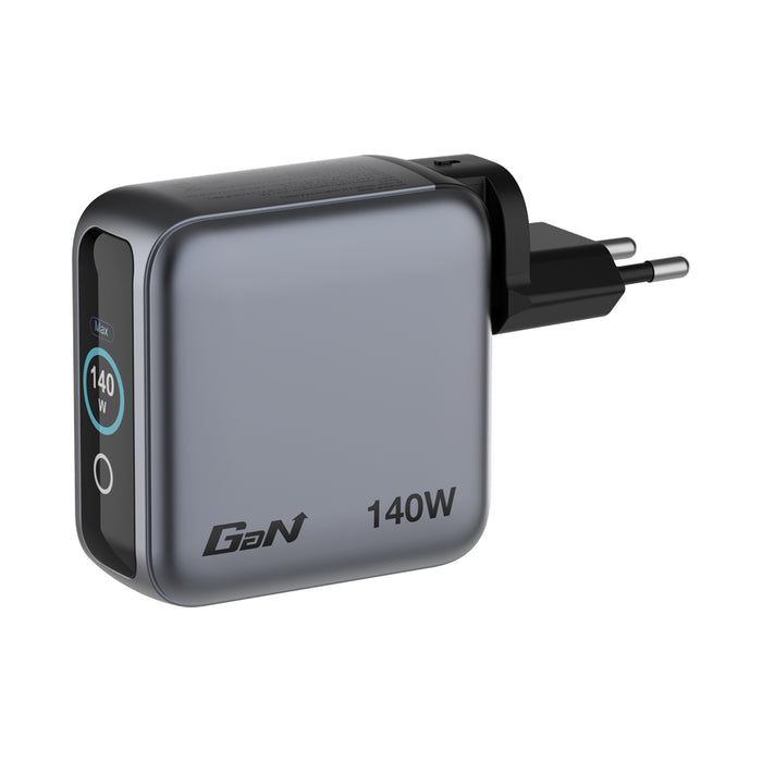 Verbatim Mini GaN Charger 140W with Display + 140W USB-C to USB-C Cable (Charger and Data transfer) Grey