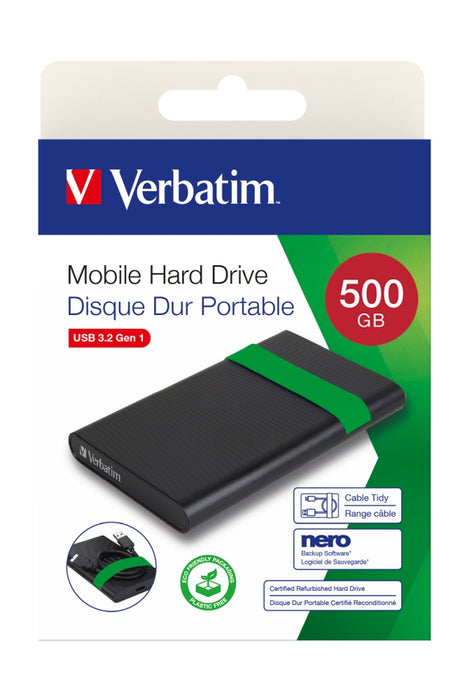 Verbatim Mobile Hard Drive USB 3.2 Gen 1 500GB Certified Refurbished