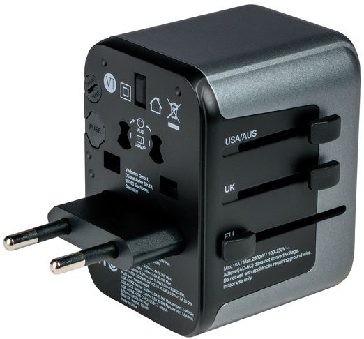 Verbatim UTA-03 Universal Travel Adapter with 1 x USB-C PD 30W & QC 3.0 / 2 x USB-C / 2 x USB-A