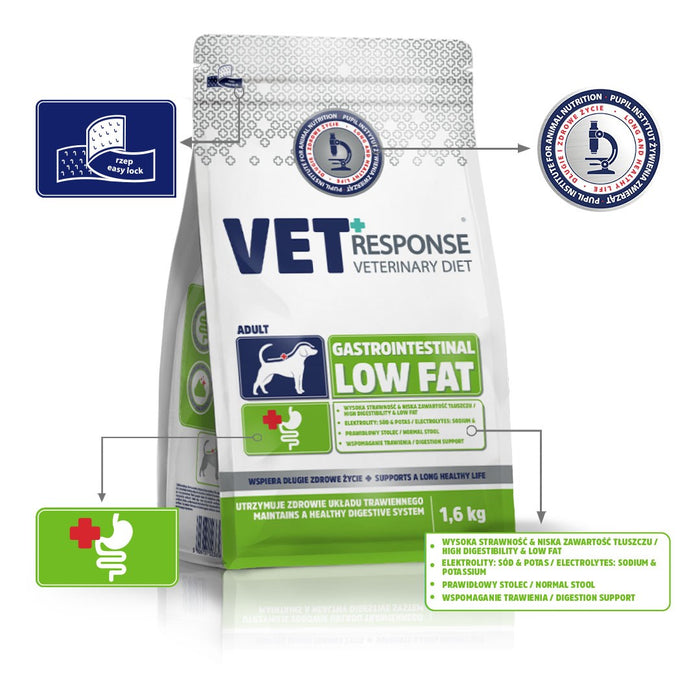 VET RESPONSE Gastrointestinal Low fat - dry dog food - 1,6kg