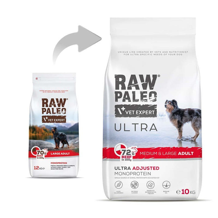 VETEXPERT Raw Paleo Ultra Medium&Large Adult Beef - dry dog food - 10 kg
