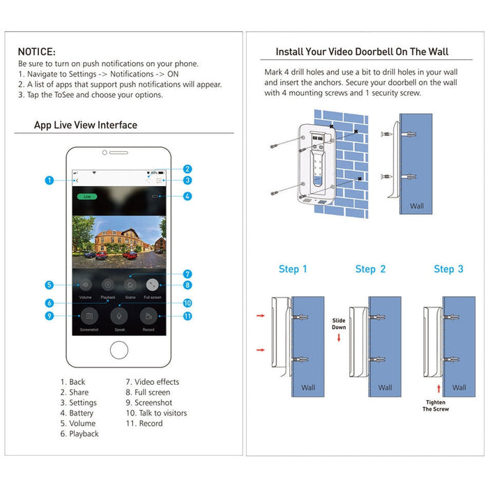 Video intercom bell Homesek 720P intercom connection with a smartphone, night vision, motion detector