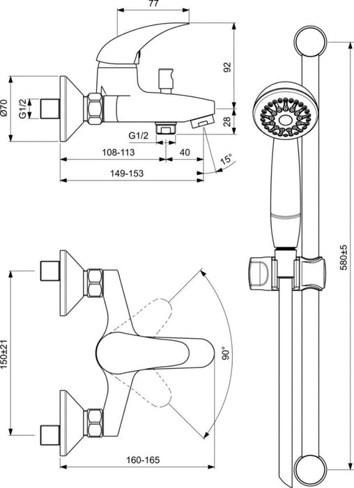 ORION WALL-MOUNTED MIXER FOR BATH WITH ACCESSORIES