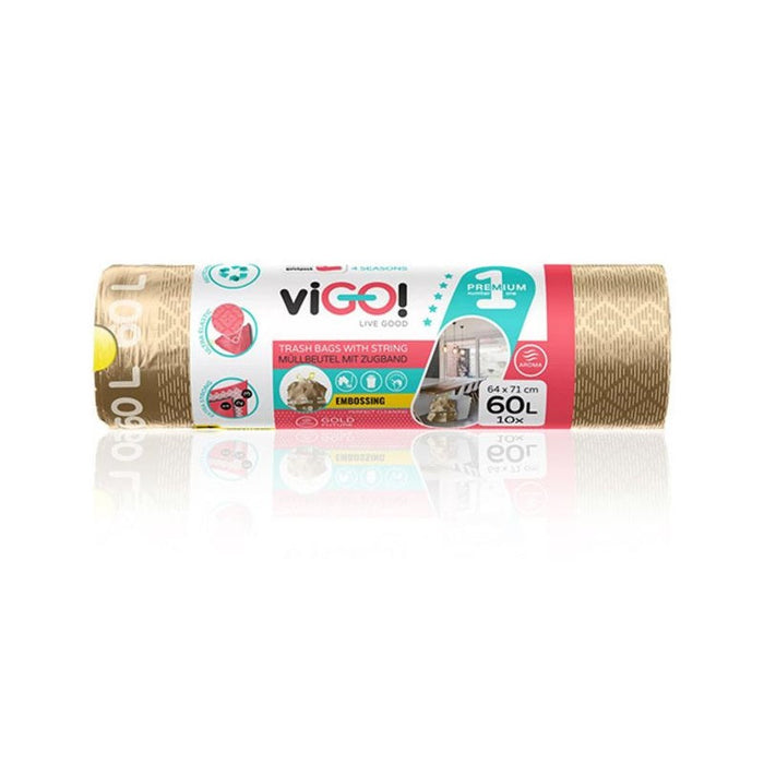 GARBAGE BAGS GOLD 60L WITH TIE 10PCS. PREMIUM #1 VIGO