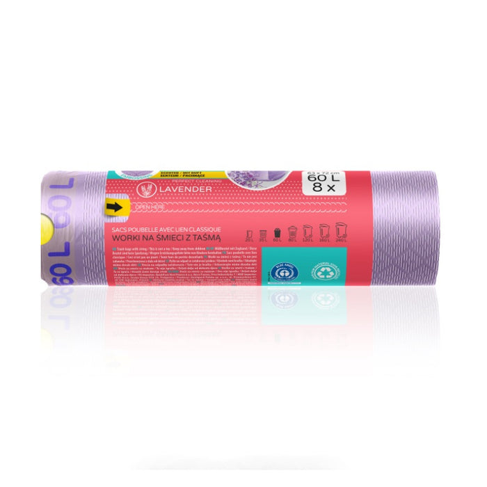 GARBAGE BAGS LD WITH TIE LAVENDER 60L 8 pcs. PREMIUM 1 VIGO