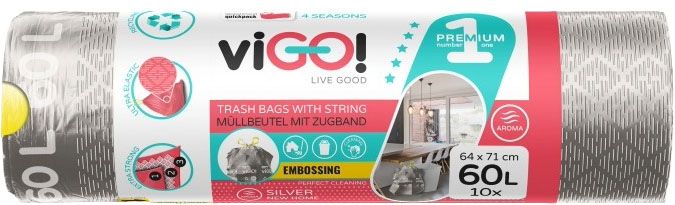 SILVER 60L GARBAGE BAGS 10PCS VIGO!