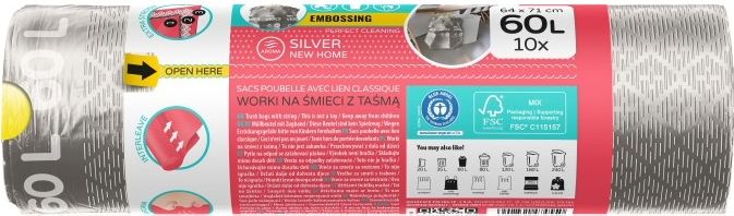 SILVER 60L GARBAGE BAGS 10PCS VIGO!