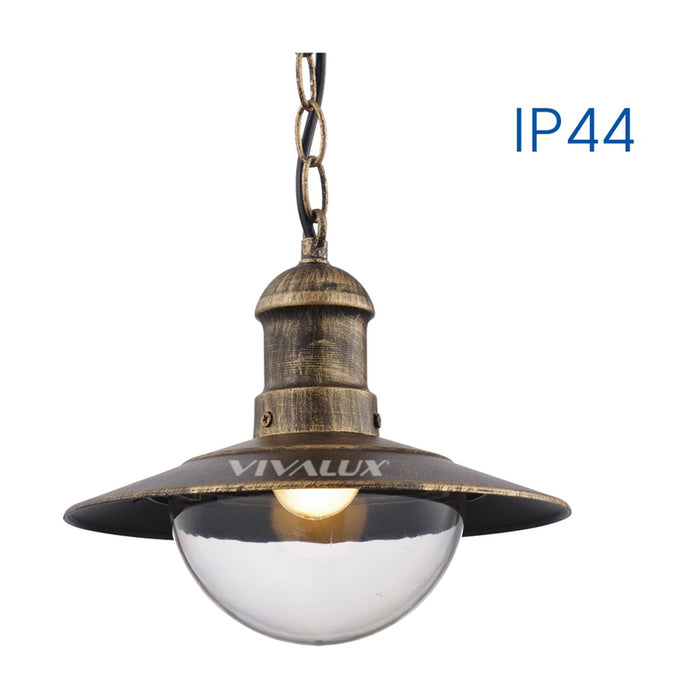 GARDEN LANTERN PENDANT E27 IP44 ANTIQUE BRASS VIVALUX RIVIERA