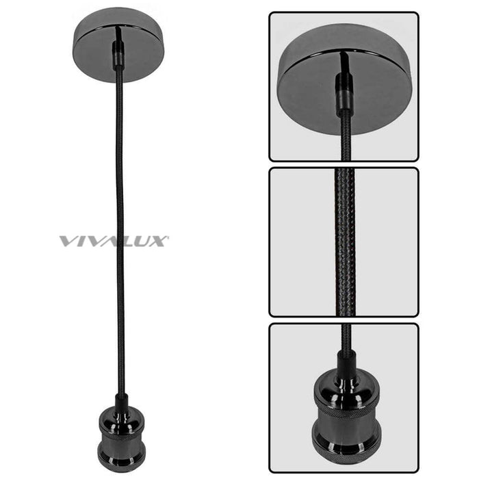 PENDANT E27 RETRO GRAPHITE WITH BLACK SMOOTH VIVALUX CABLE