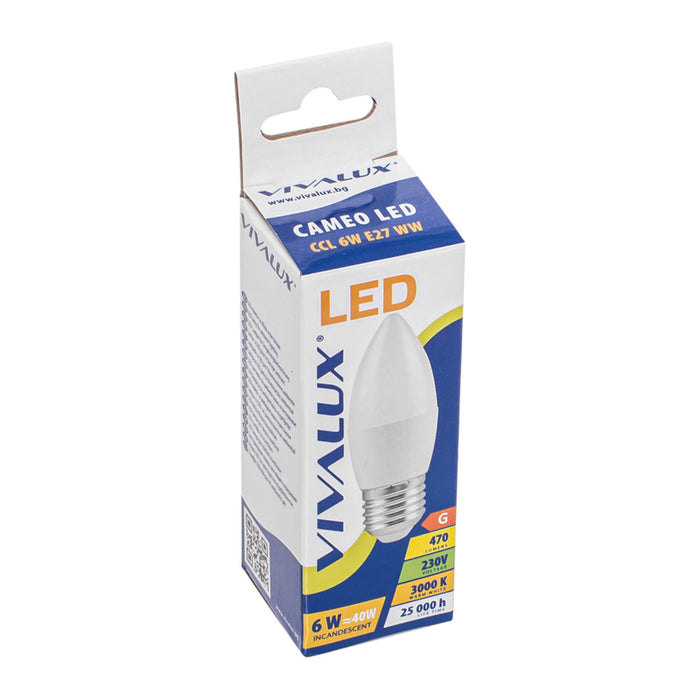 LED BULB E27 6W 470LM 3000K CANDLE VIVALUX