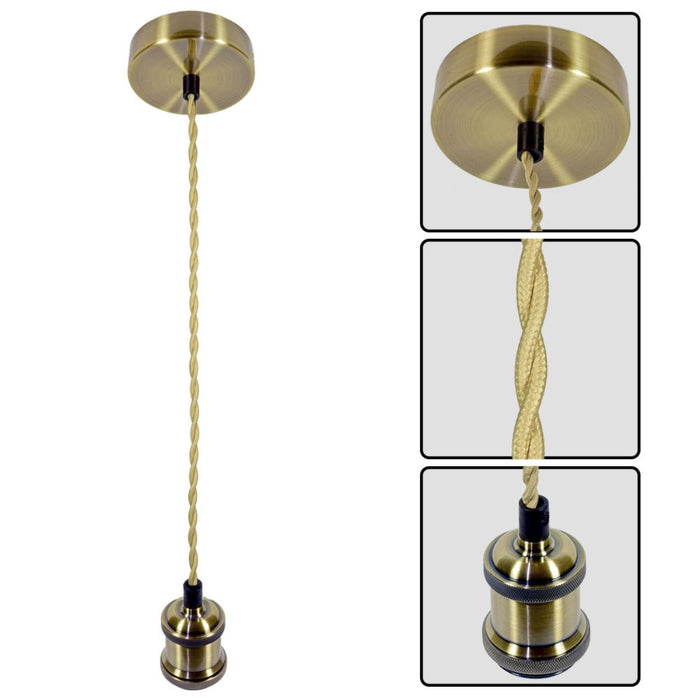 PENDANT E27 RETRO ANTIQUE GOLD WITH BEIGE TWISTED CABLE VIVALUX